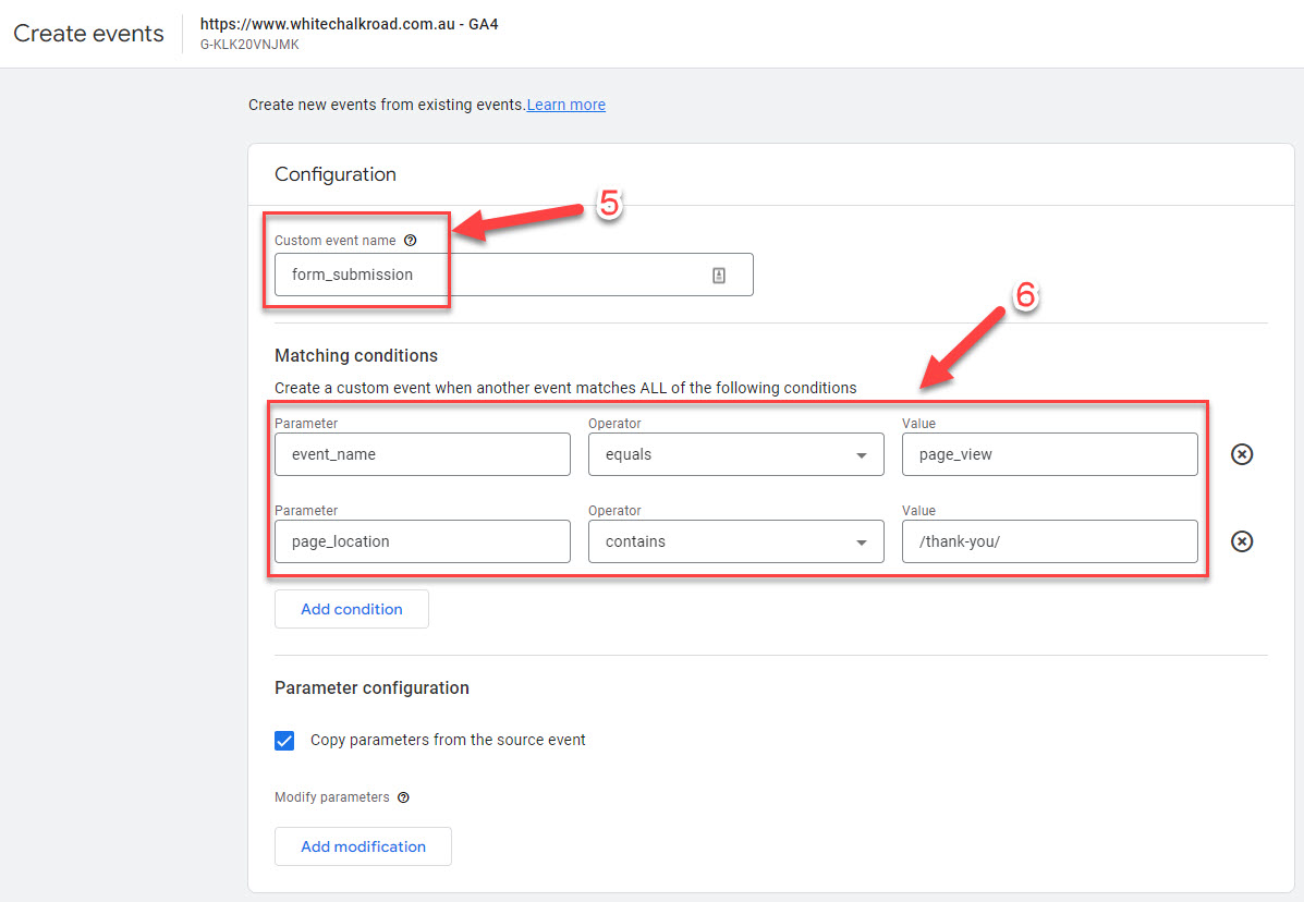 Create customised event in Google Analytics 4.