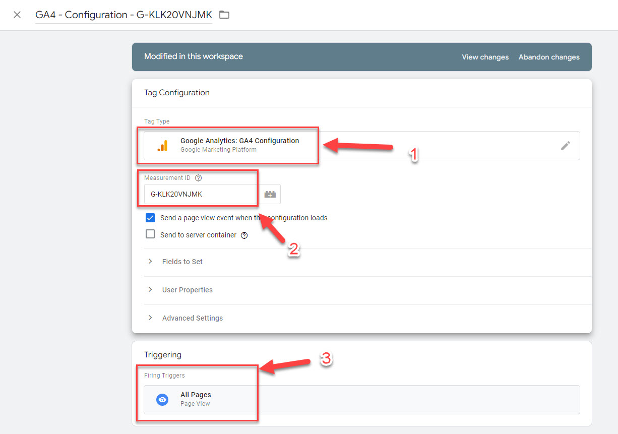 Setup GA4 configuration in Google Tag Manager.