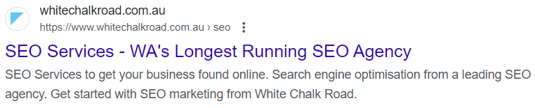 SERP snippet example of White Chalk Road website.