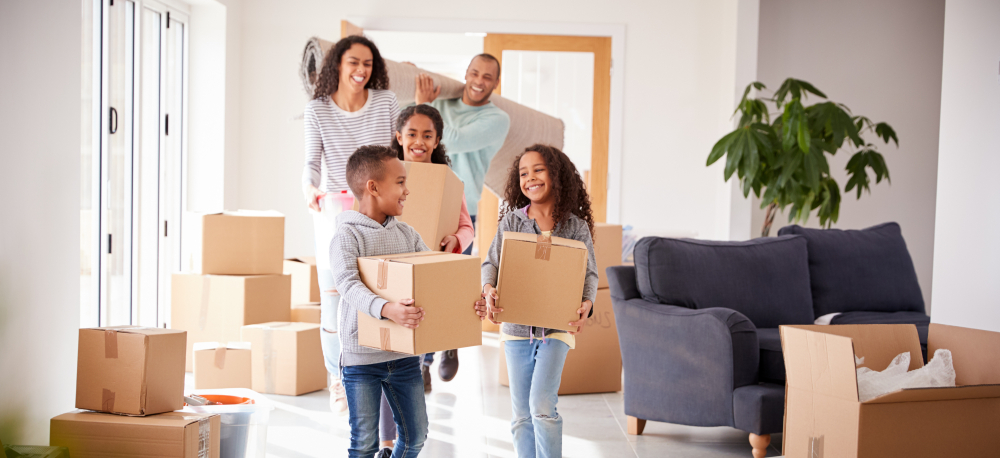 Family moving into a new house.