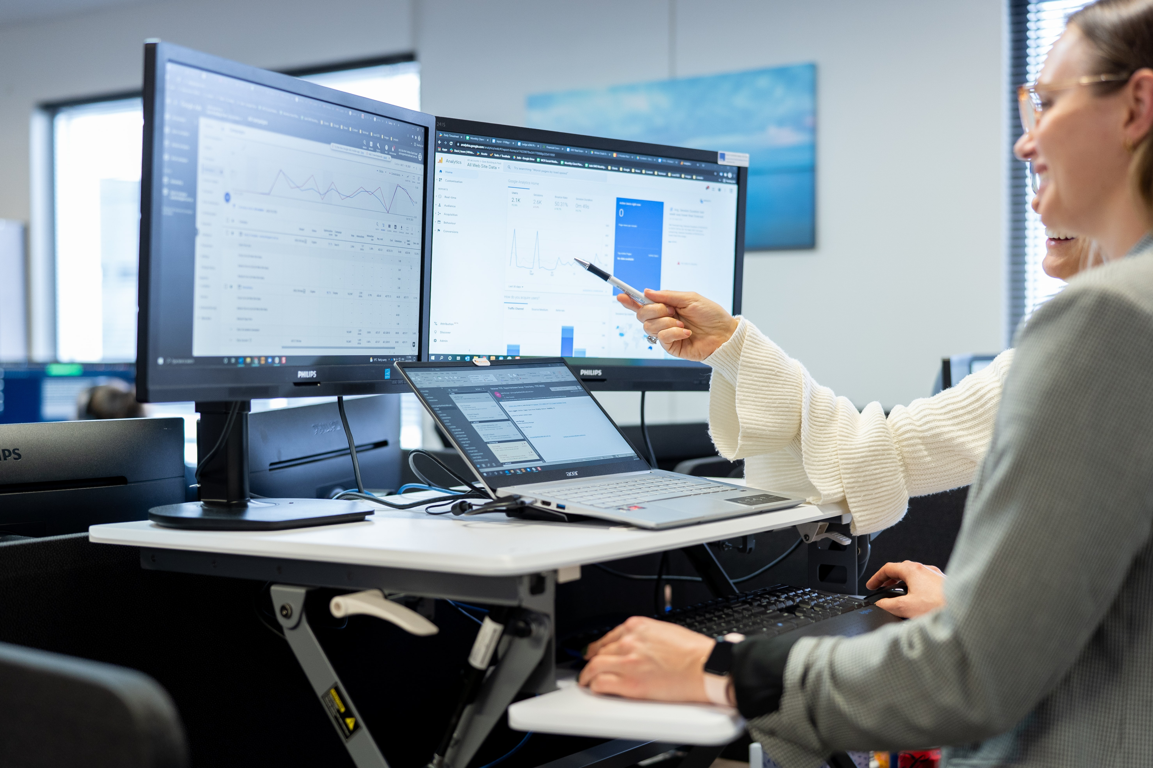 close up of computer monitors