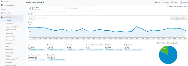 Google Analytics Audience Screen.