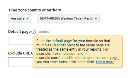 Google Analytics help function.